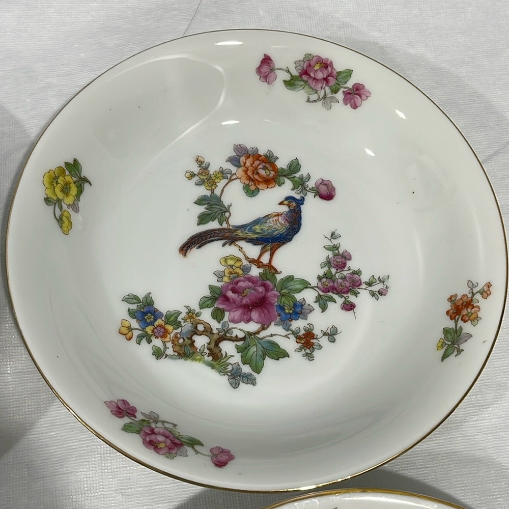 Vintage Epiag Czechoslovakia 8” Soup Plates Royal Peacock Flowers set of 4 - Picture 4 of 16